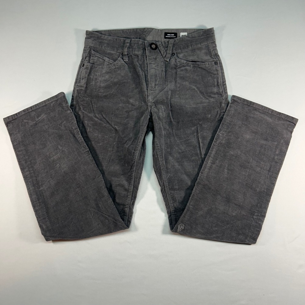 Volcom Solver Modern Straight Corduroy Pants Mens 28 Gray A1131608 Skater